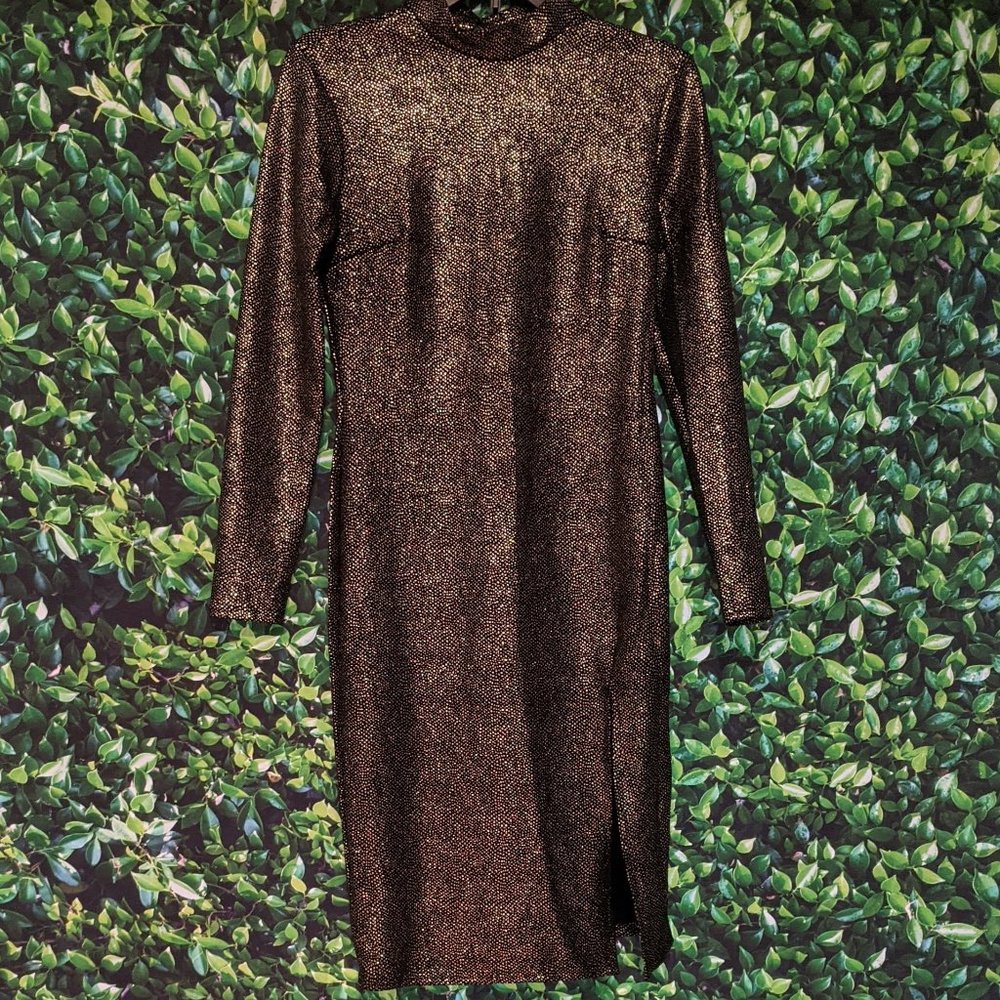 Bodycon front slit glittery dress.